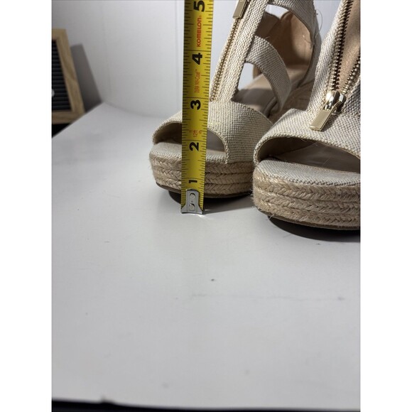 Wedge Platform Sandals Nude Tan Peep Toe Espadrille Dressy Gold Zip Sz 7 NWOT - Picture 10 of 16